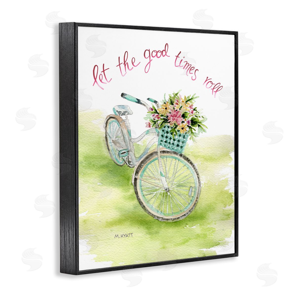 Melissa Hyatt Let Good Times Roll Phrase Blue Floral Bike Black Framed Giclee Wall Art