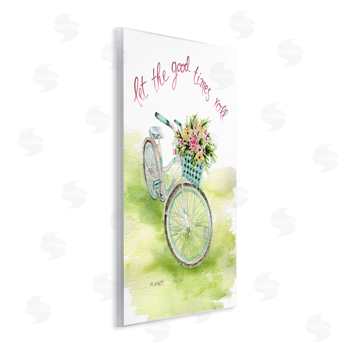 Melissa Hyatt Let Good Times Roll Phrase Blue Floral Bike Wall Plaque Art
