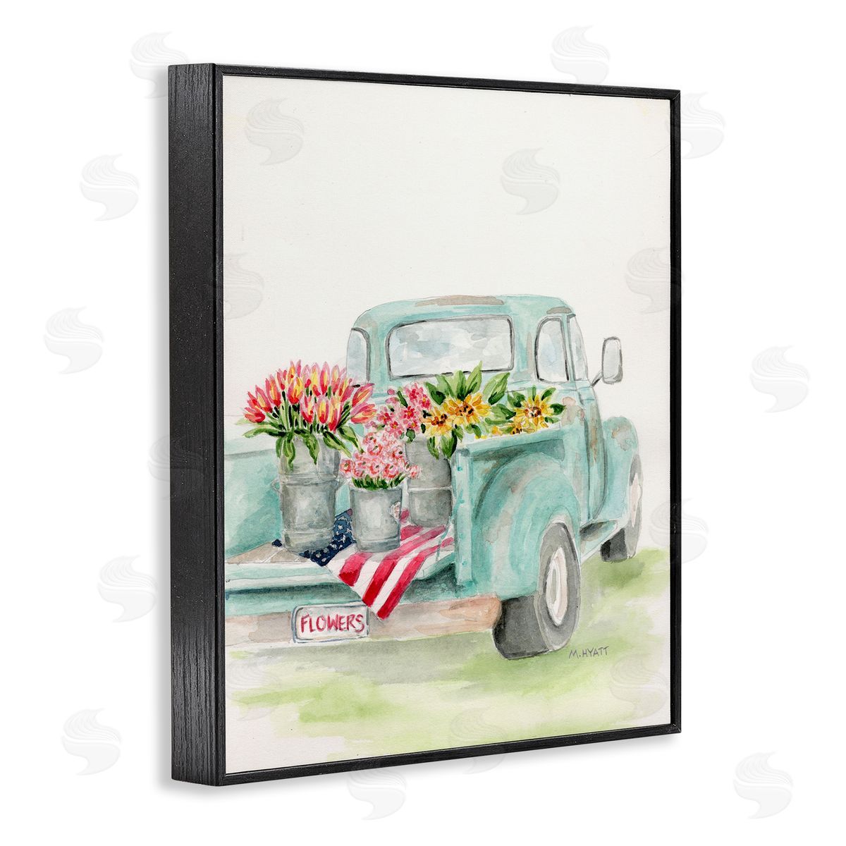 Melissa Hyatt Vintage Blue Pick-Up Truck Floral Farm Bouquets Black Framed Giclee Wall Art