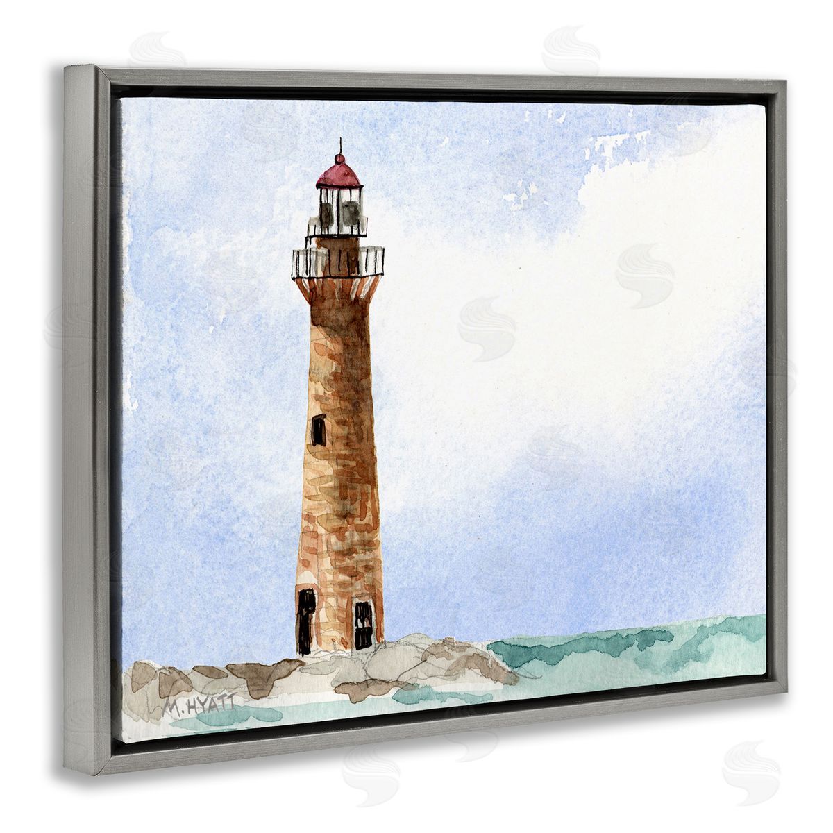 Melissa Hyatt Coastal Little Gull Lighthouse Soft Watercolor Seascape Gray Floater Frame Canvas Art