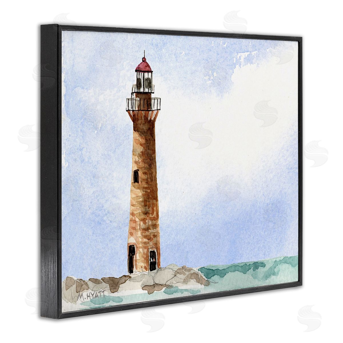 Melissa Hyatt Coastal Little Gull Lighthouse Soft Watercolor Seascape Black Framed Giclee Wall Art