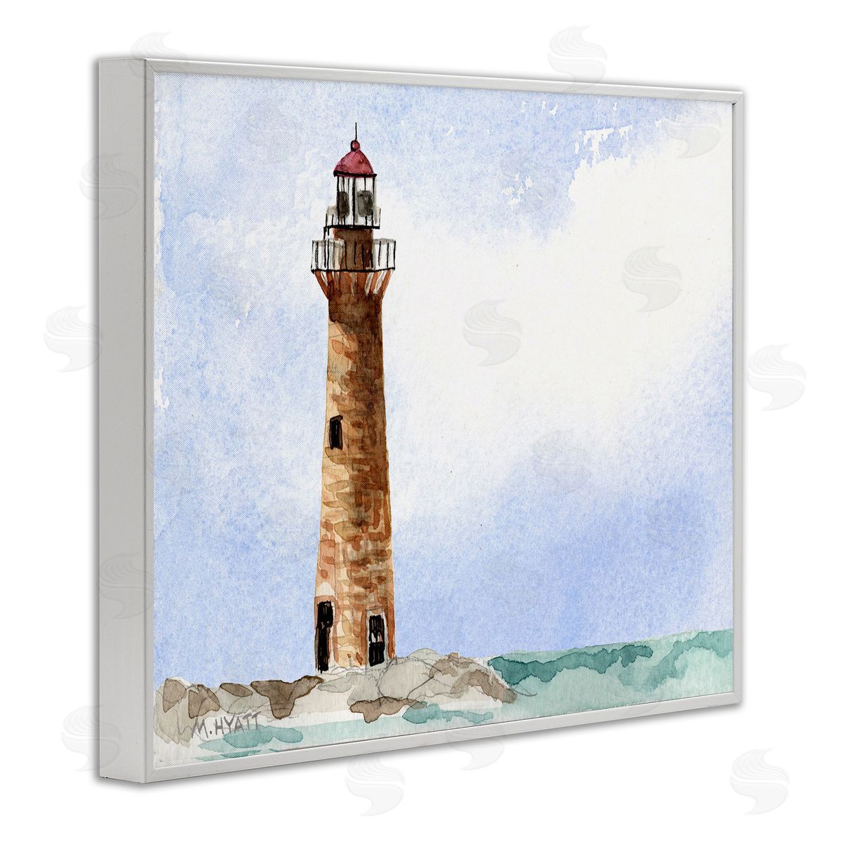 Melissa Hyatt Coastal Little Gull Lighthouse Soft Watercolor Seascape White Framed Giclee Wall Art