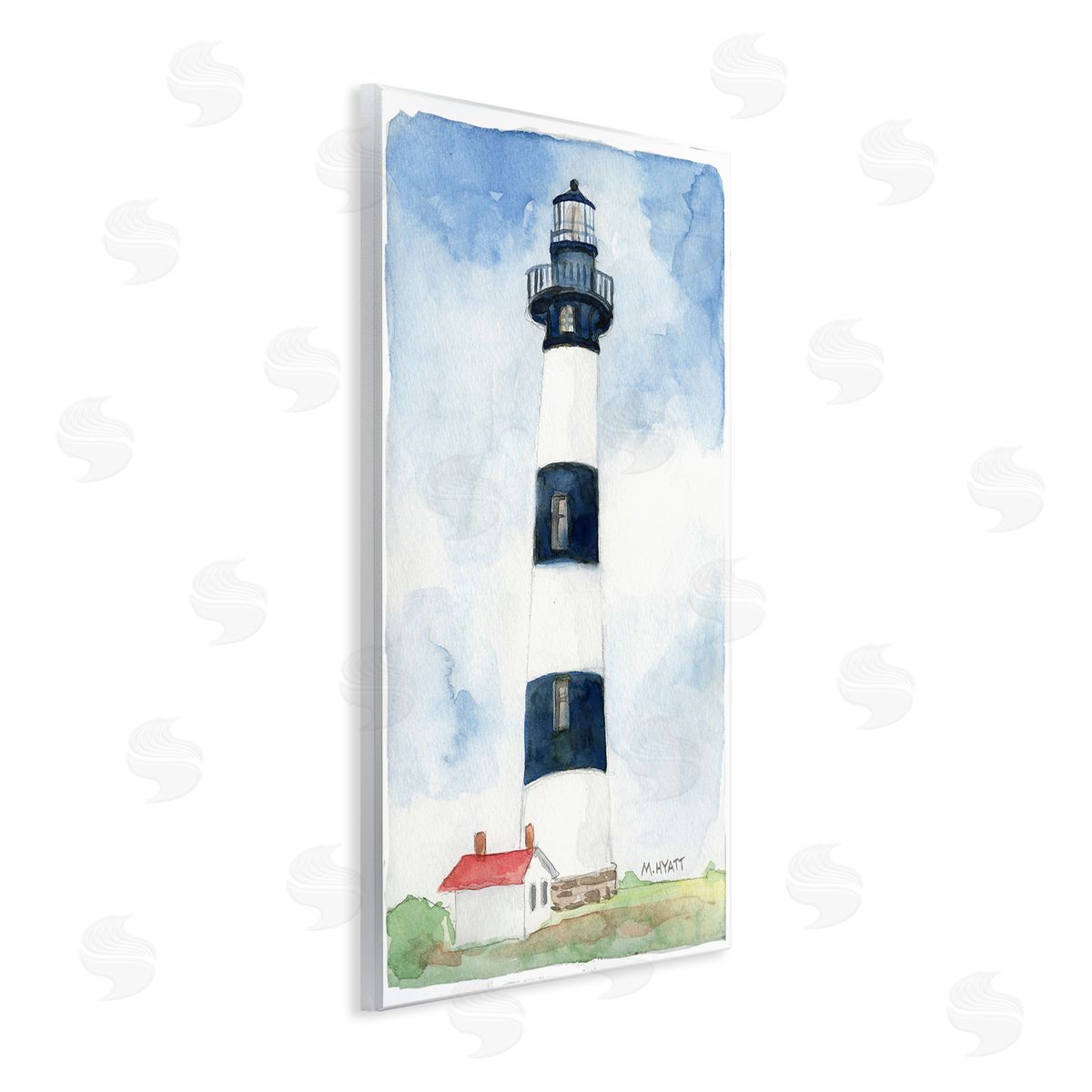 Melissa Hyatt Black Striped Lighthouse with Quaint Cabin Wall Plaque Art