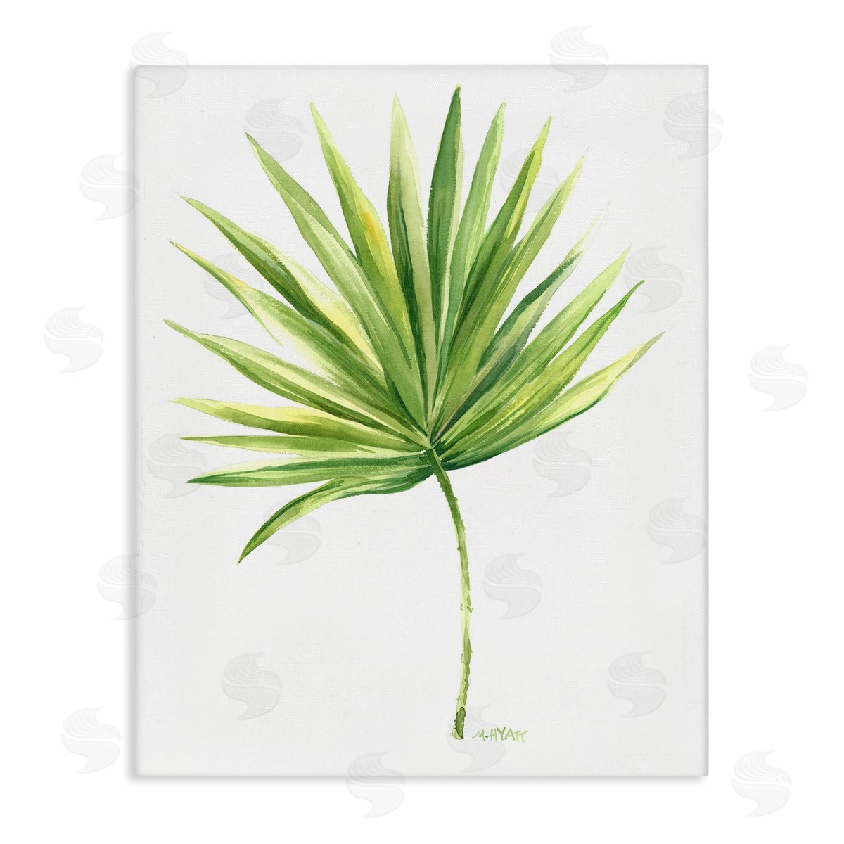 Melissa Hyatt Tropical Green Palm Fan Minimal on White Canvas Wall Art