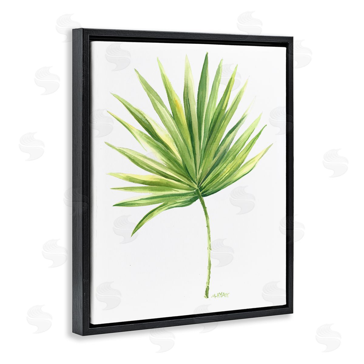 Melissa Hyatt Tropical Green Palm Fan Minimal on White Black Floater Frame Canvas Art