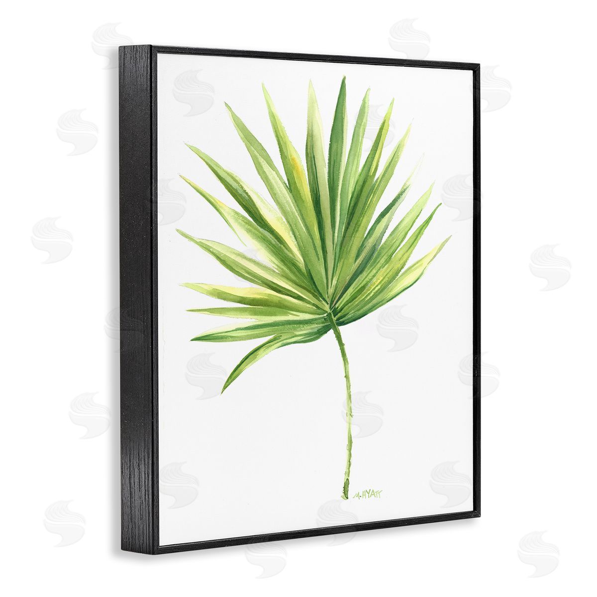 Melissa Hyatt Tropical Green Palm Fan Minimal on White Black Framed Giclee Wall Art