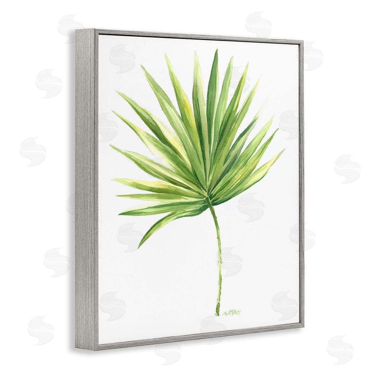 Melissa Hyatt Tropical Green Palm Fan Minimal on White Gray Framed Giclee Wall Art