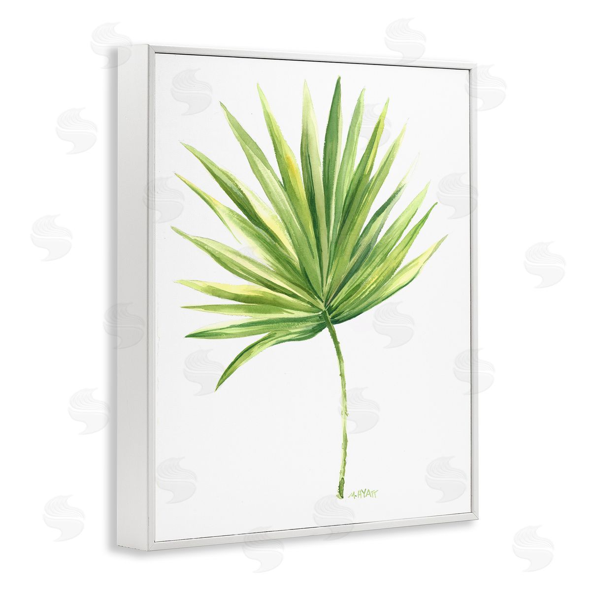 Melissa Hyatt Tropical Green Palm Fan Minimal on White White Framed Giclee Wall Art