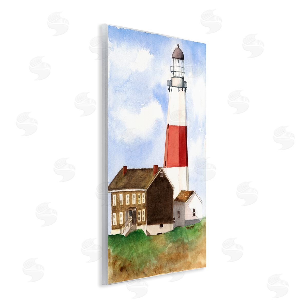Melissa Hyatt Nautical Red Striped Lighthouse Coastal Cliff Architecture Wall Plaque Art