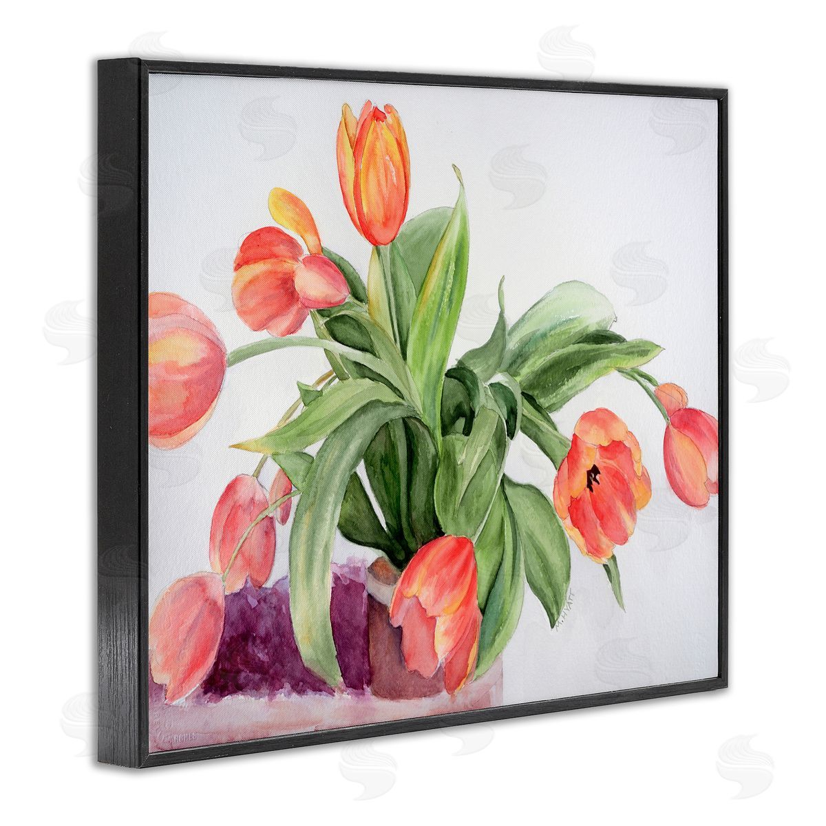Melissa Hyatt Dancing Red Orange Tulip Flowers over White Black Framed Giclee Wall Art