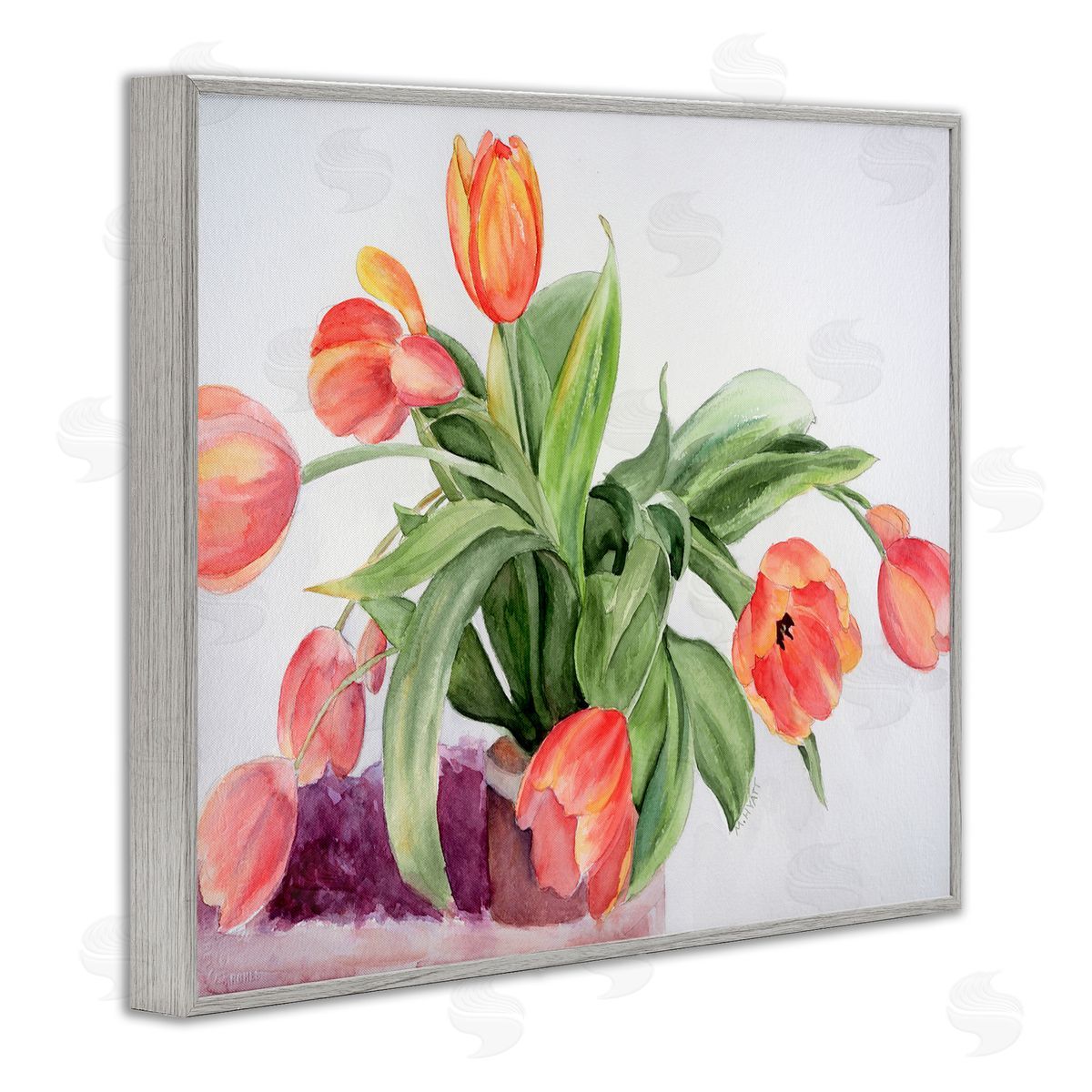 Melissa Hyatt Dancing Red Orange Tulip Flowers over White Gray Framed Giclee Wall Art