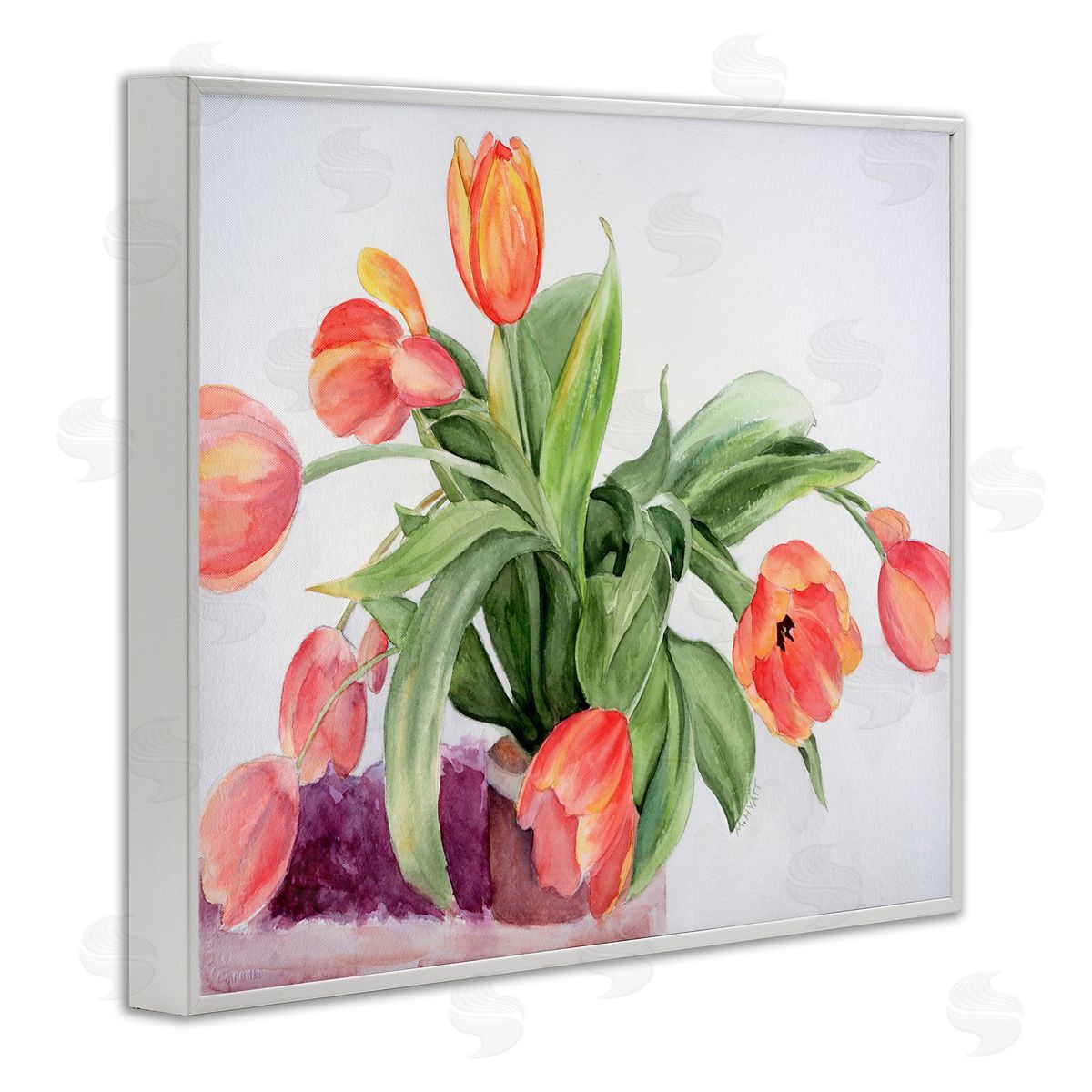 Melissa Hyatt Dancing Red Orange Tulip Flowers over White White Framed Giclee Wall Art