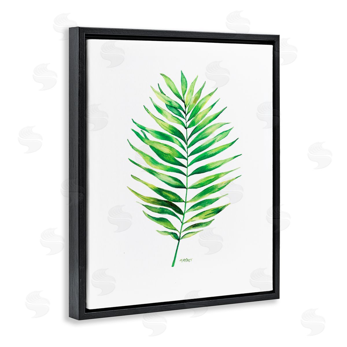 Melissa Hyatt Minimal Green Palm Tropical Plant over White Black Floater Frame Canvas Art