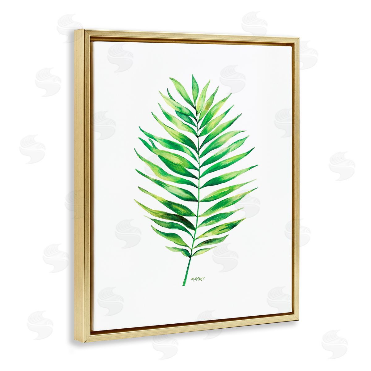 Melissa Hyatt Minimal Green Palm Tropical Plant over White Gold Floater Frame Canvas Art