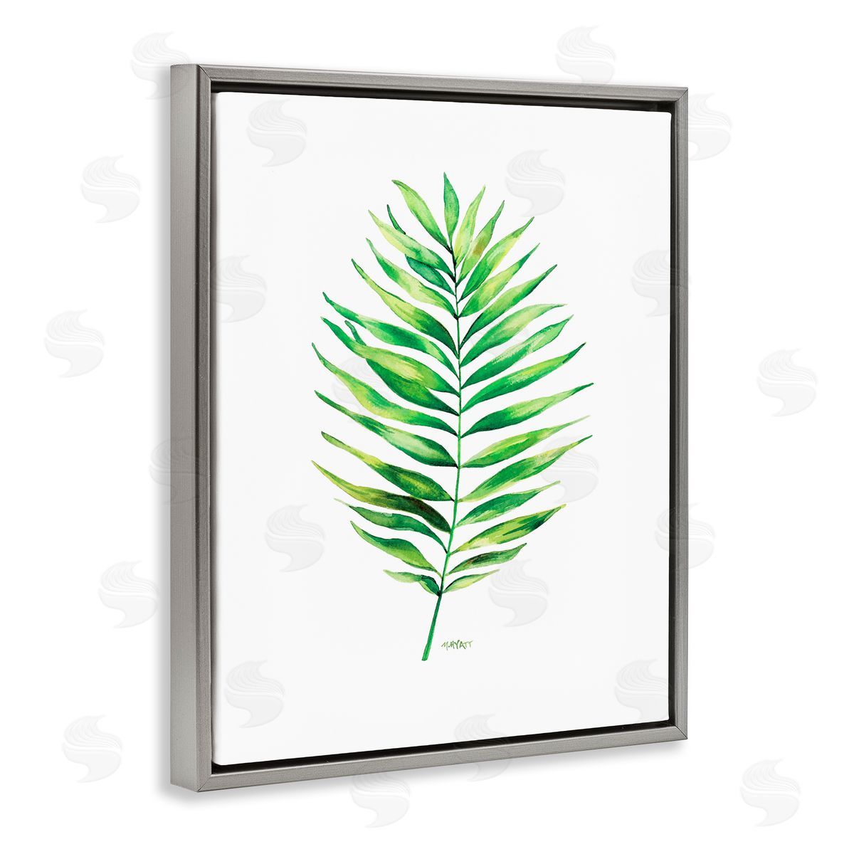 Melissa Hyatt Minimal Green Palm Tropical Plant over White Gray Floater Frame Canvas Art