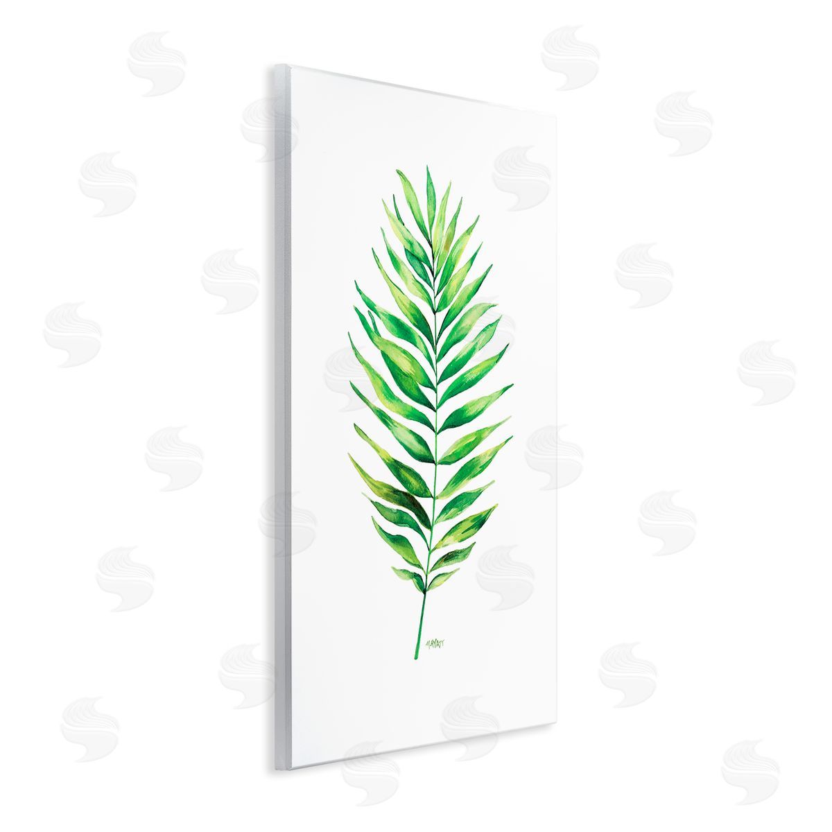 Melissa Hyatt Minimal Green Palm Tropical Plant over White Wall Plaque Art
