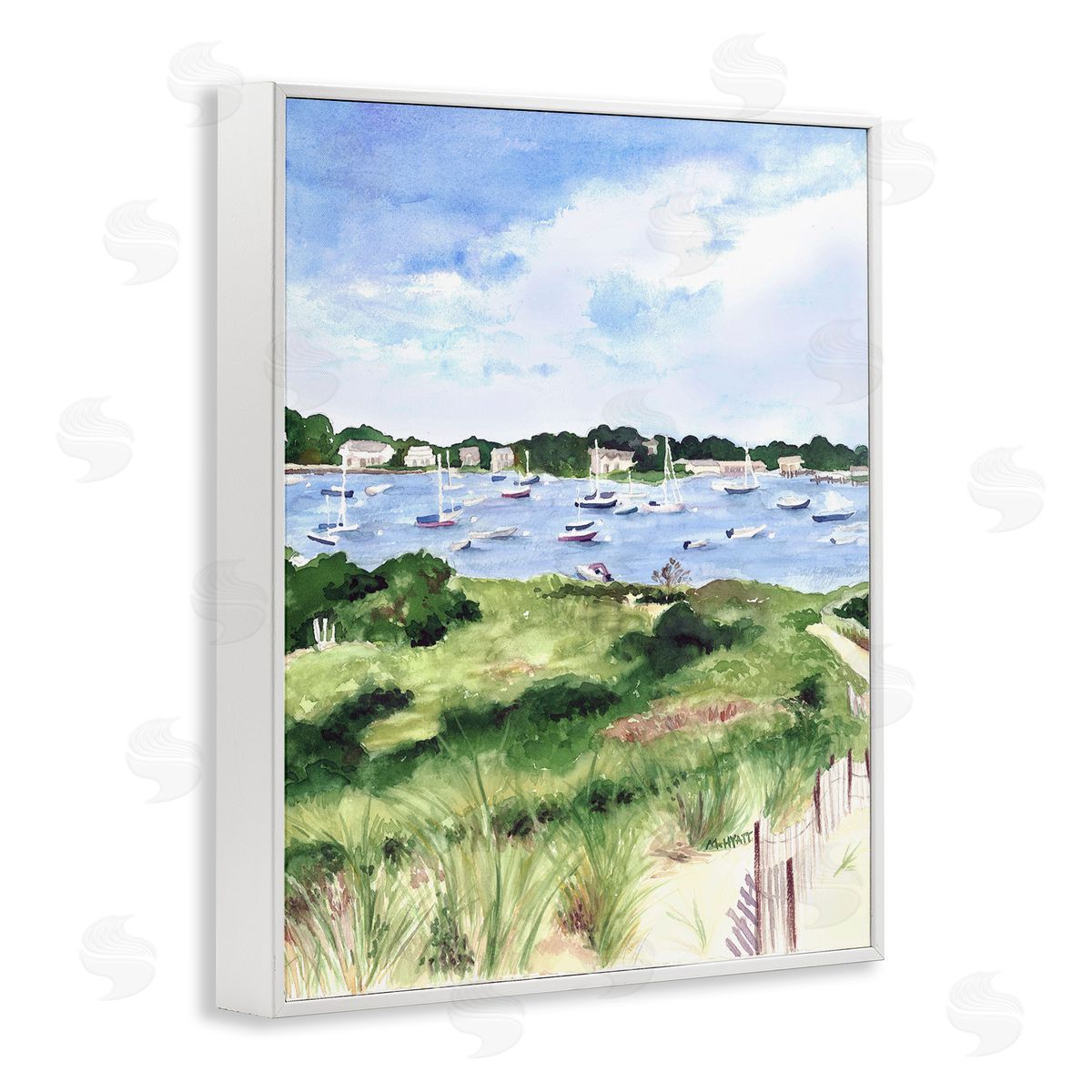 Melissa Hyatt Coastal Seaside Boats with Rested Sails White Framed Giclee Wall Art