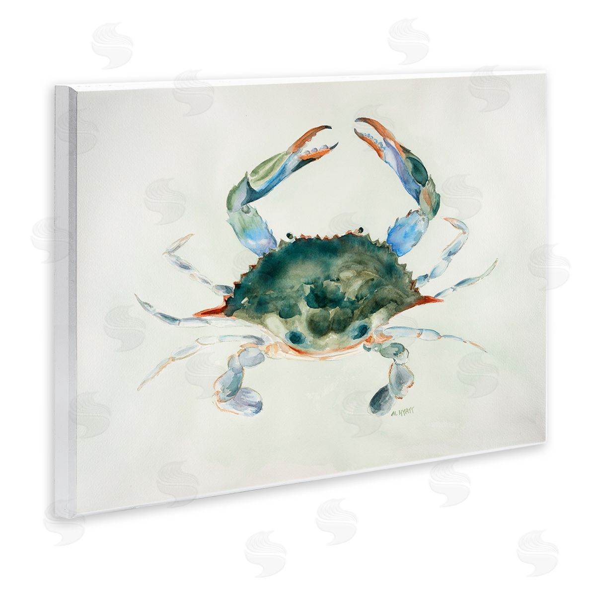 Melissa Hyatt Blue Sea Crab Over Beige Soft Watercolors Wall Plaque Art