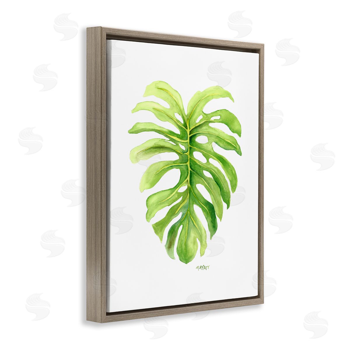 Melissa Hyatt Monstera Leaf Tropical Plant Over White Brown Floater Frame Canvas Art