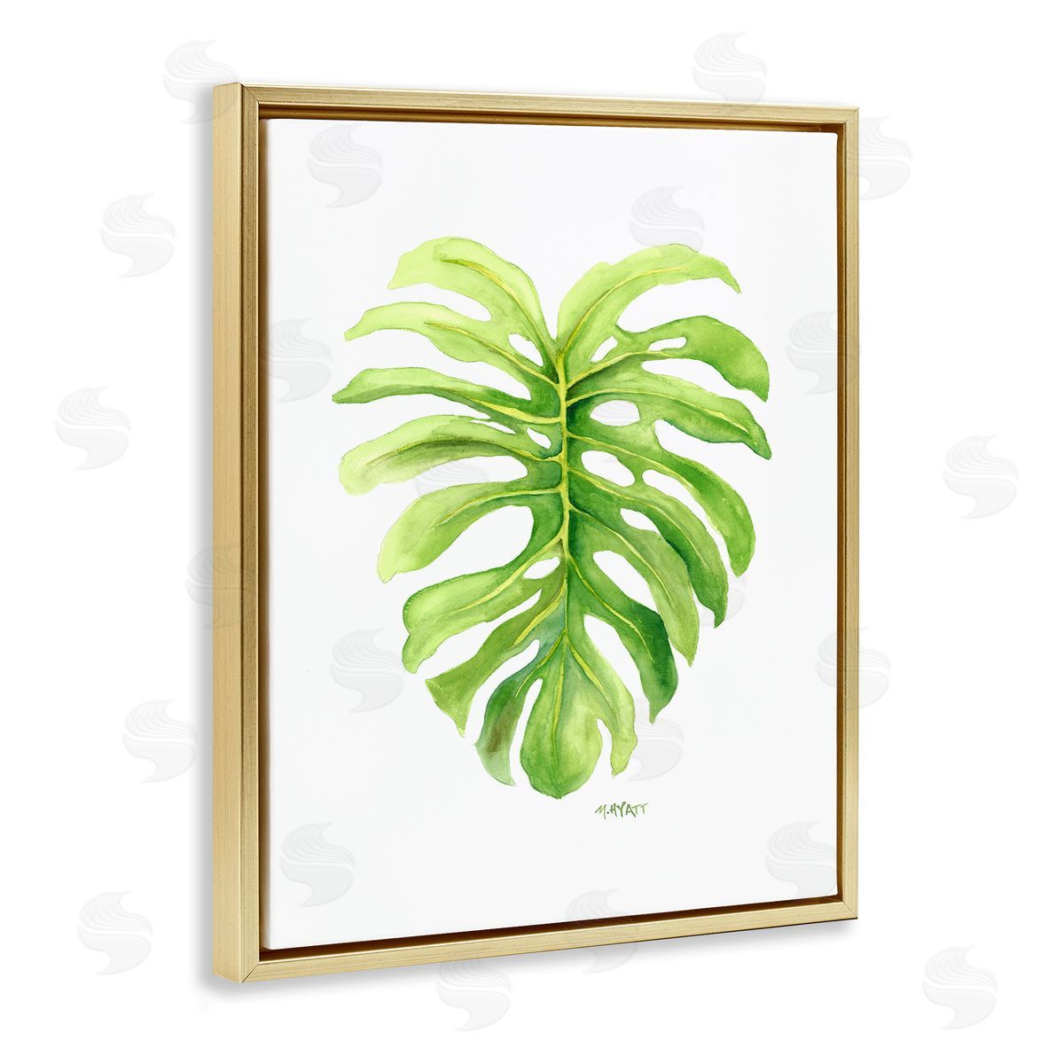 Melissa Hyatt Monstera Leaf Tropical Plant Over White Gold Floater Frame Canvas Art