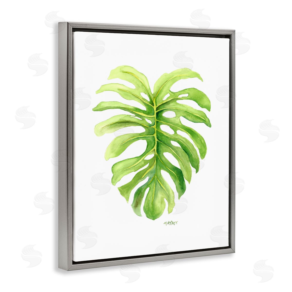 Melissa Hyatt Monstera Leaf Tropical Plant Over White Gray Floater Frame Canvas Art