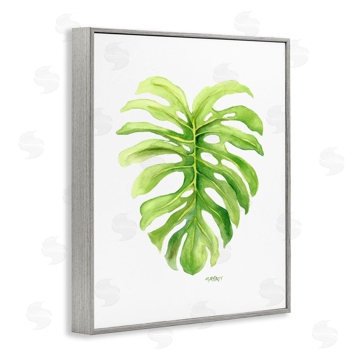 Melissa Hyatt Monstera Leaf Tropical Plant Over White Gray Framed Giclee Wall Art