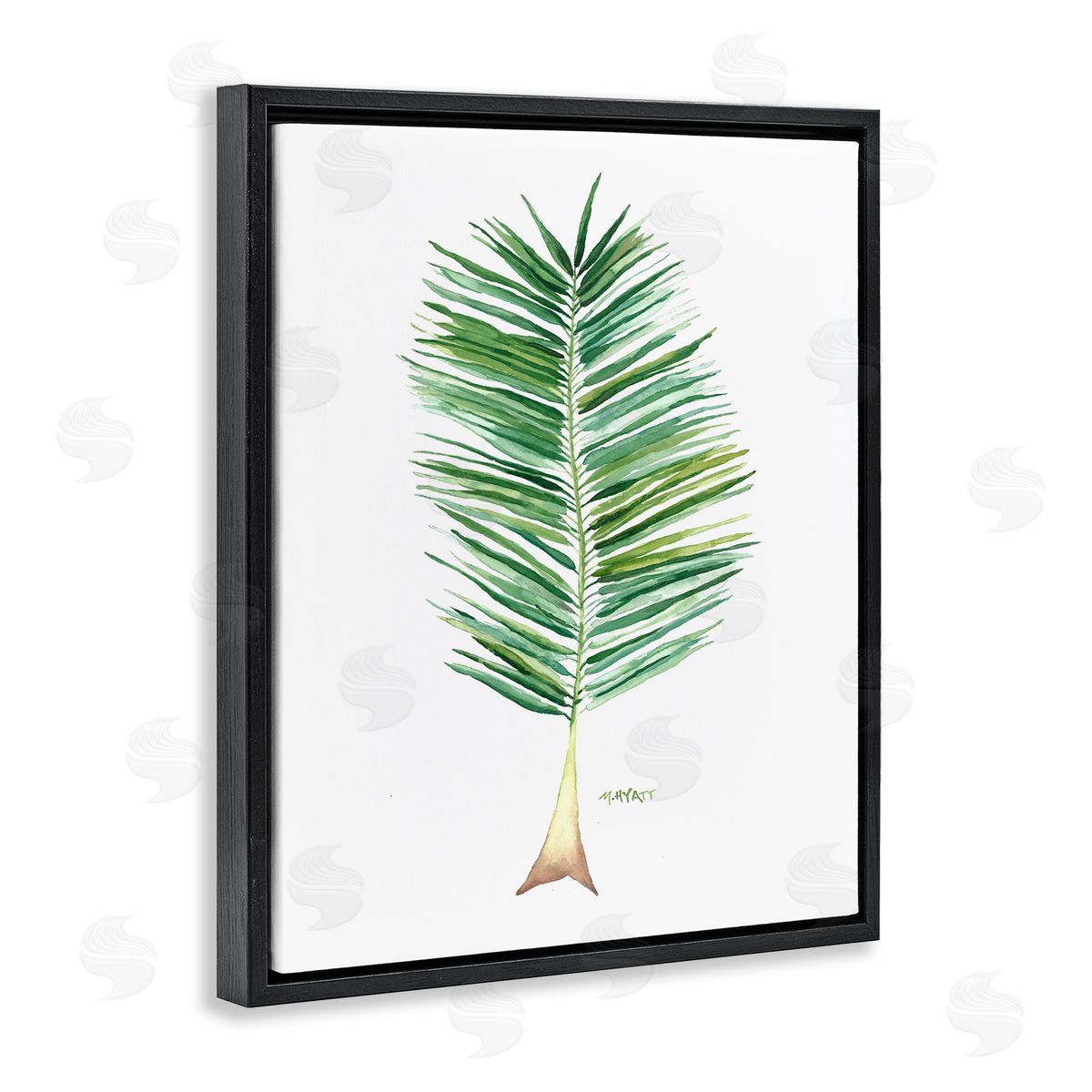 Melissa Hyatt Coconut Palm Fan Greenery Over White Black Floater Frame Canvas Art