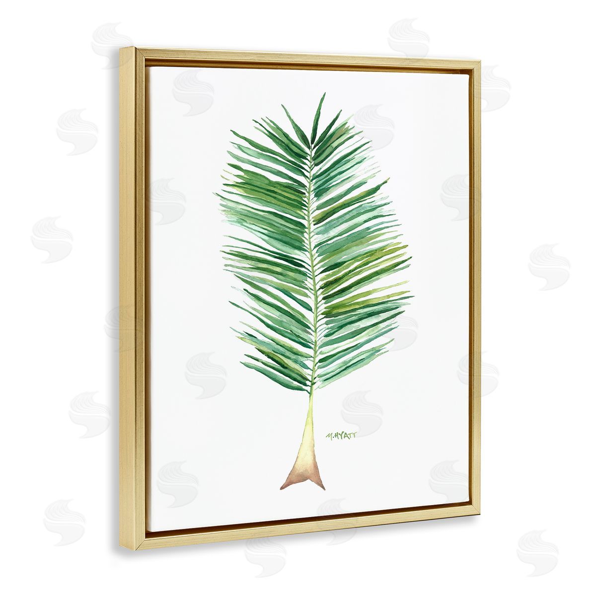 Melissa Hyatt Coconut Palm Fan Greenery Over White Gold Floater Frame Canvas Art