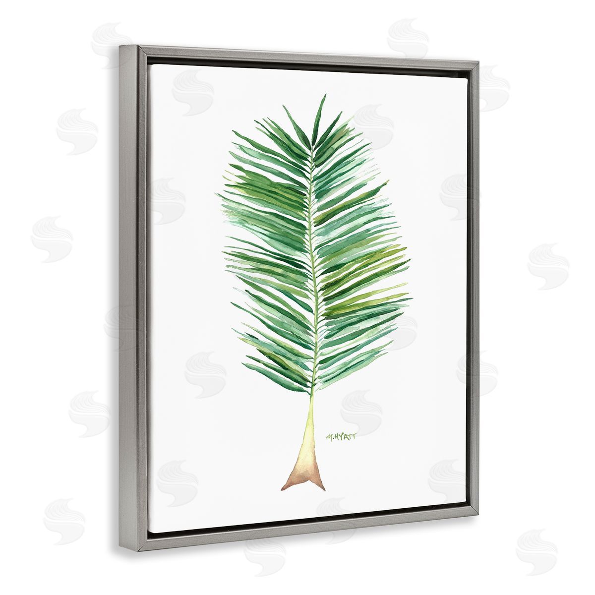 Melissa Hyatt Coconut Palm Fan Greenery Over White Gray Floater Frame Canvas Art