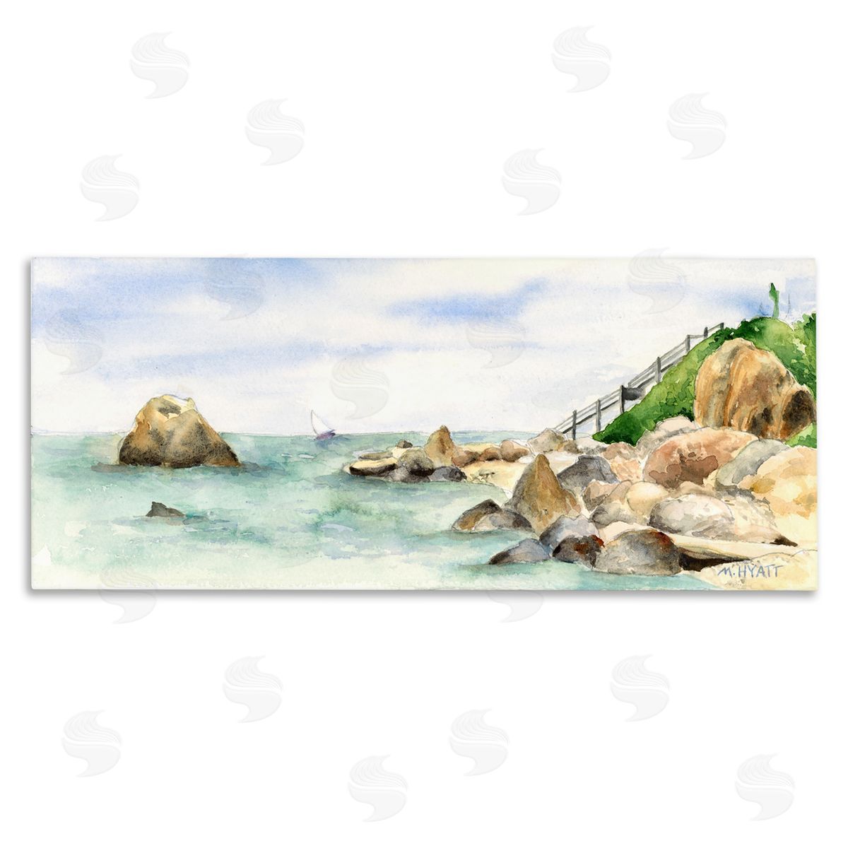 Melissa Hyatt Rocky Point Coastal Seascape Soft Watercolor Canvas Wall Art