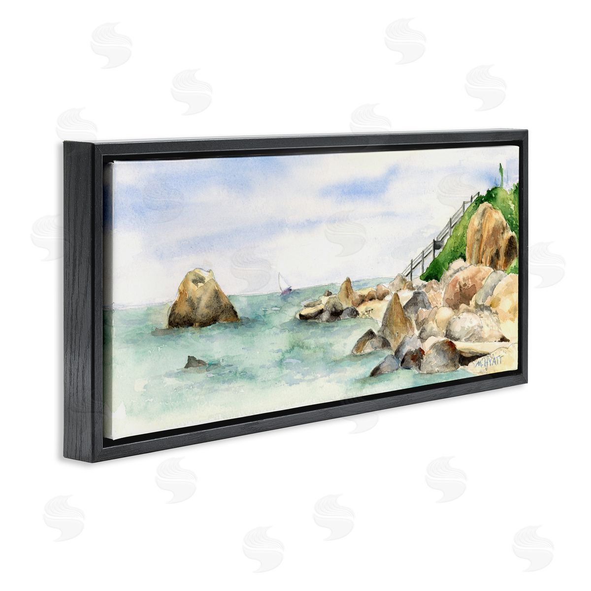 Melissa Hyatt Rocky Point Coastal Seascape Soft Watercolor Black Floater Frame Canvas Art