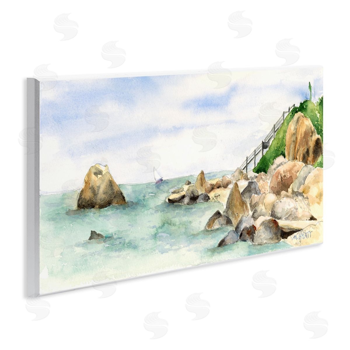 Melissa Hyatt Rocky Point Coastal Seascape Soft Watercolor Wall Plaque Art