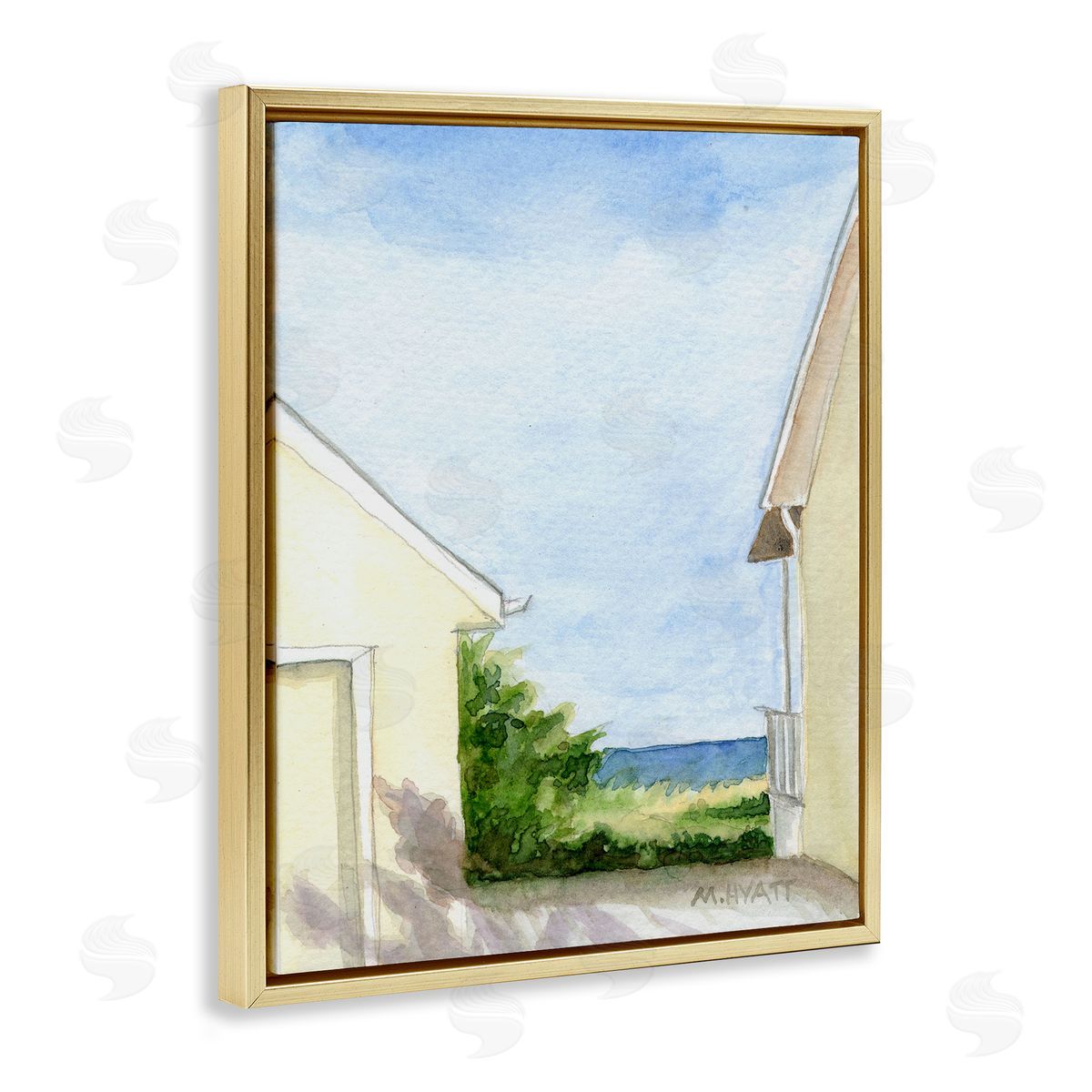 Melissa Hyatt Ocean Cliffside In-Between Beach Cottage Architecture Gold Floater Frame Canvas Art