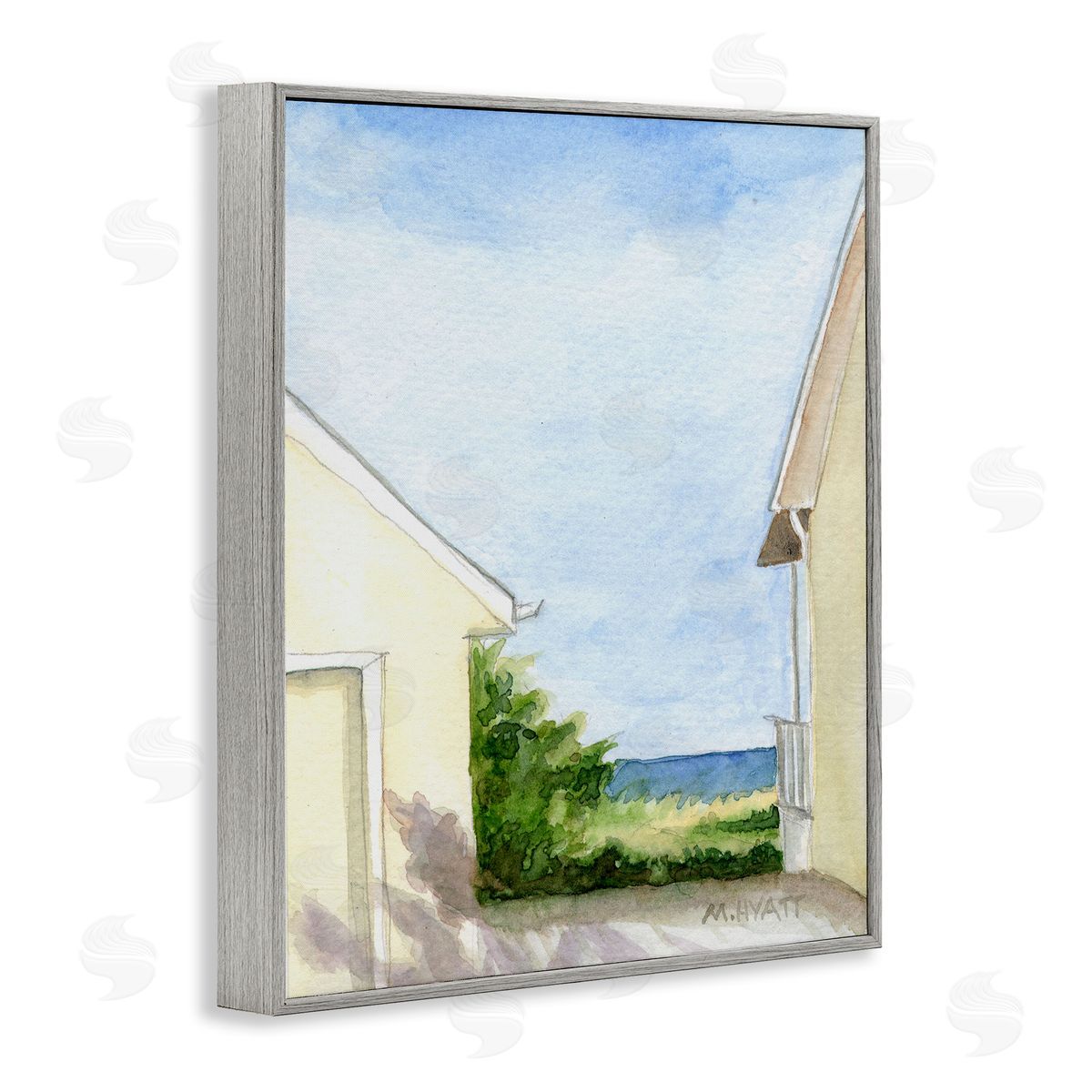Melissa Hyatt Ocean Cliffside In-Between Beach Cottage Architecture Gray Framed Giclee Wall Art