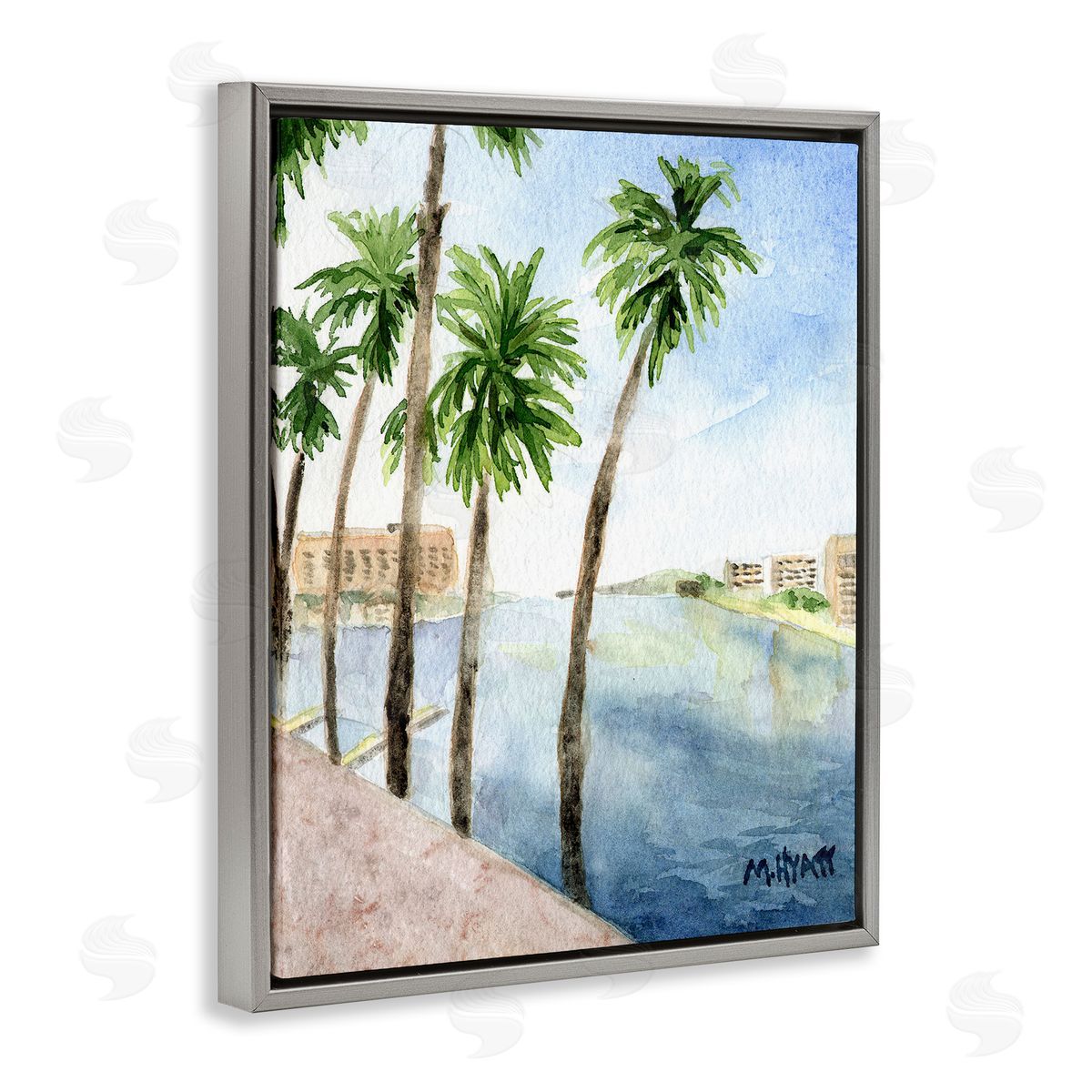 Melissa Hyatt Tropical Palms Along the River Edge Landscape Gray Floater Frame Canvas Art