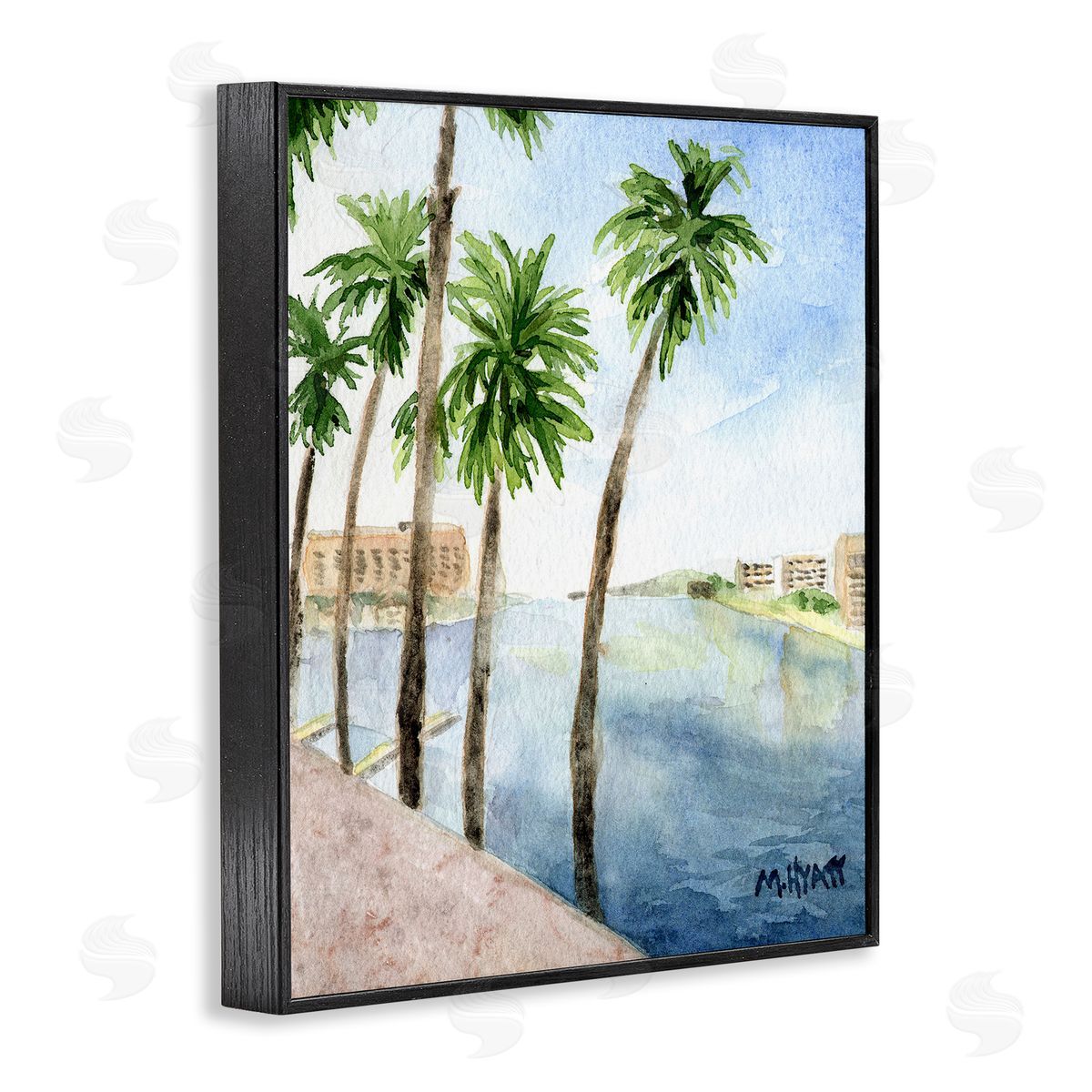 Melissa Hyatt Tropical Palms Along the River Edge Landscape Black Framed Giclee Wall Art