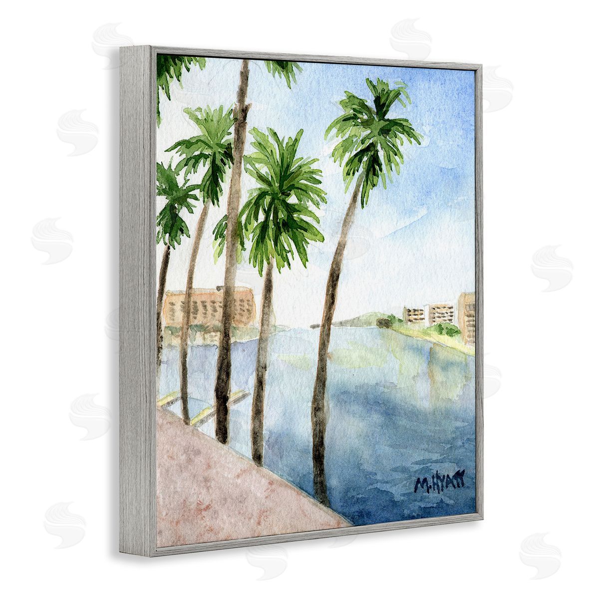 Melissa Hyatt Tropical Palms Along the River Edge Landscape Gray Framed Giclee Wall Art