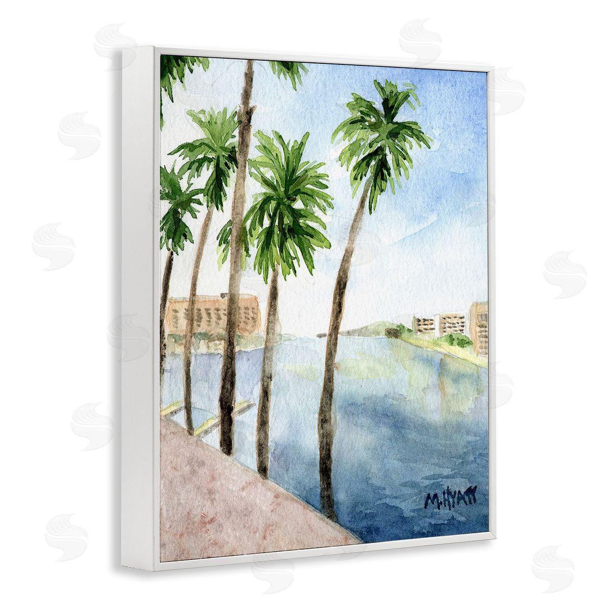 Melissa Hyatt Tropical Palms Along the River Edge Landscape White Framed Giclee Wall Art