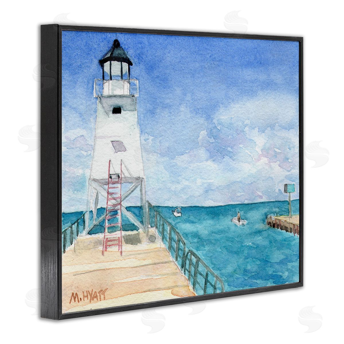Melissa Hyatt Boardwalk Leading to Lighthouse Seaside Landscape Black Framed Giclee Wall Art