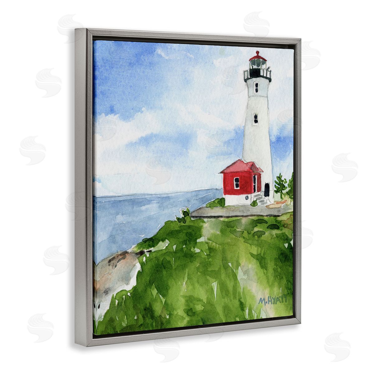 Melissa Hyatt Beach Cliff Lighthouse Ocean Overlook Landscape Gray Floater Frame Canvas Art