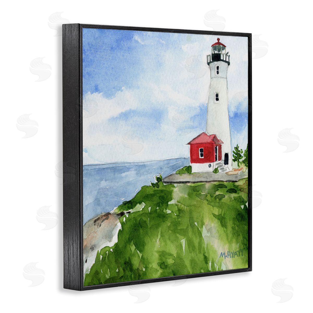 Melissa Hyatt Beach Cliff Lighthouse Ocean Overlook Landscape Black Framed Giclee Wall Art