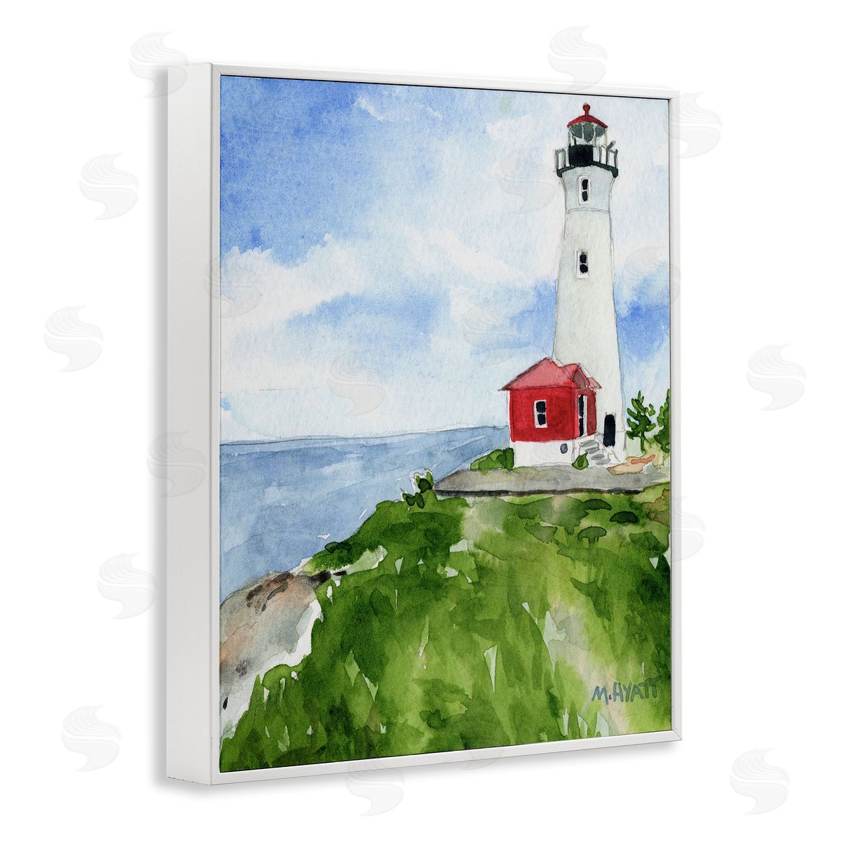 Melissa Hyatt Beach Cliff Lighthouse Ocean Overlook Landscape White Framed Giclee Wall Art