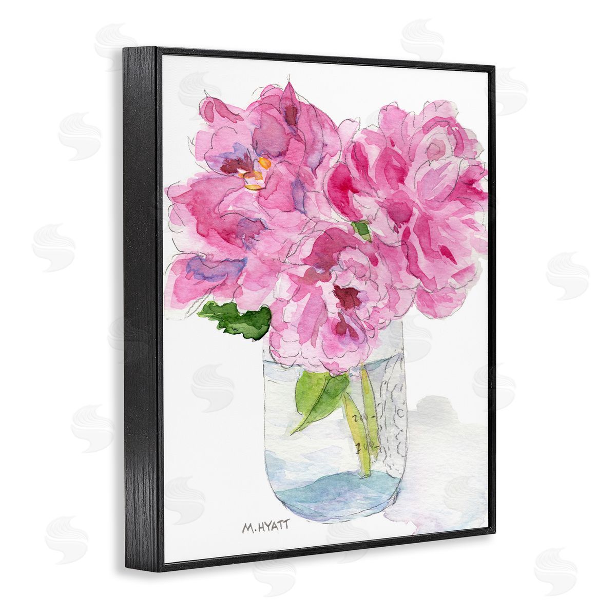 Melissa Hyatt Pink Peonies in Classic Canning Jar Black Framed Giclee Wall Art