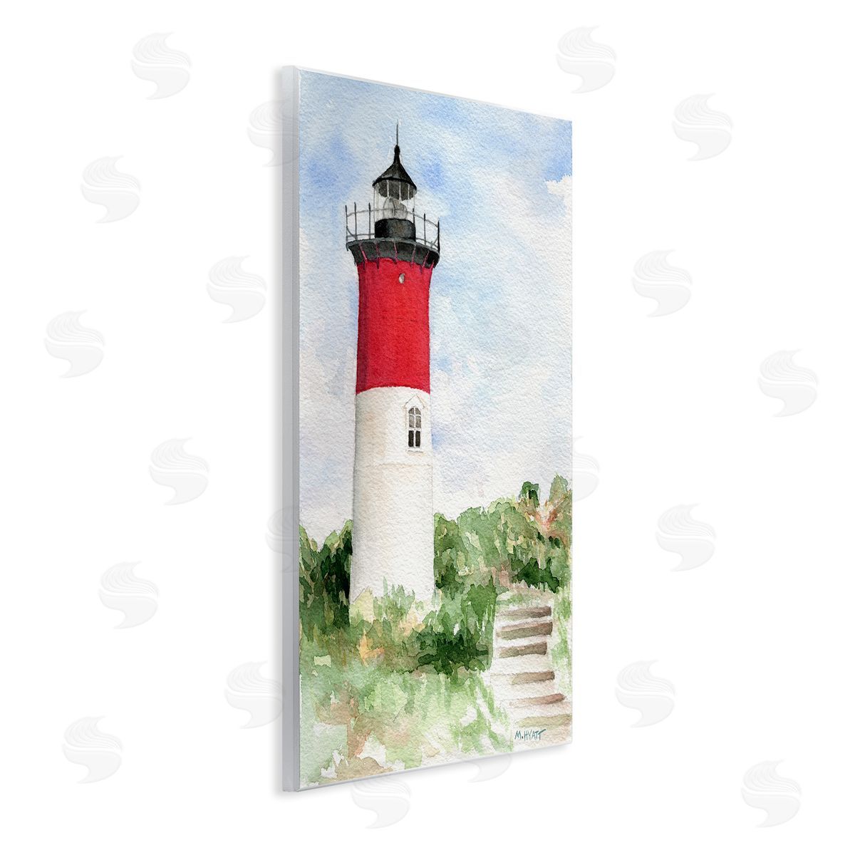 Melissa Hyatt Stairs Leading to Nauset Lighthouse Green Cliffside Wall Plaque Art