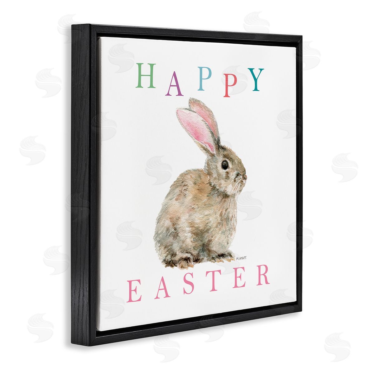 Melissa Hyatt Happy Easter Phrase with Woodland Bunny Rabbit Black Floater Frame Canvas Art