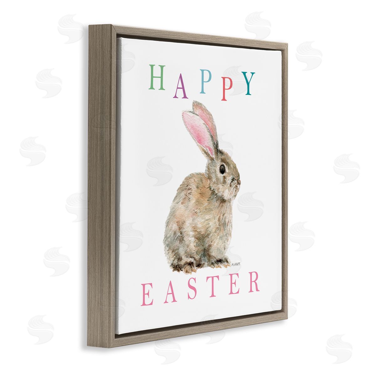 Melissa Hyatt Happy Easter Phrase with Woodland Bunny Rabbit Brown Floater Frame Canvas Art
