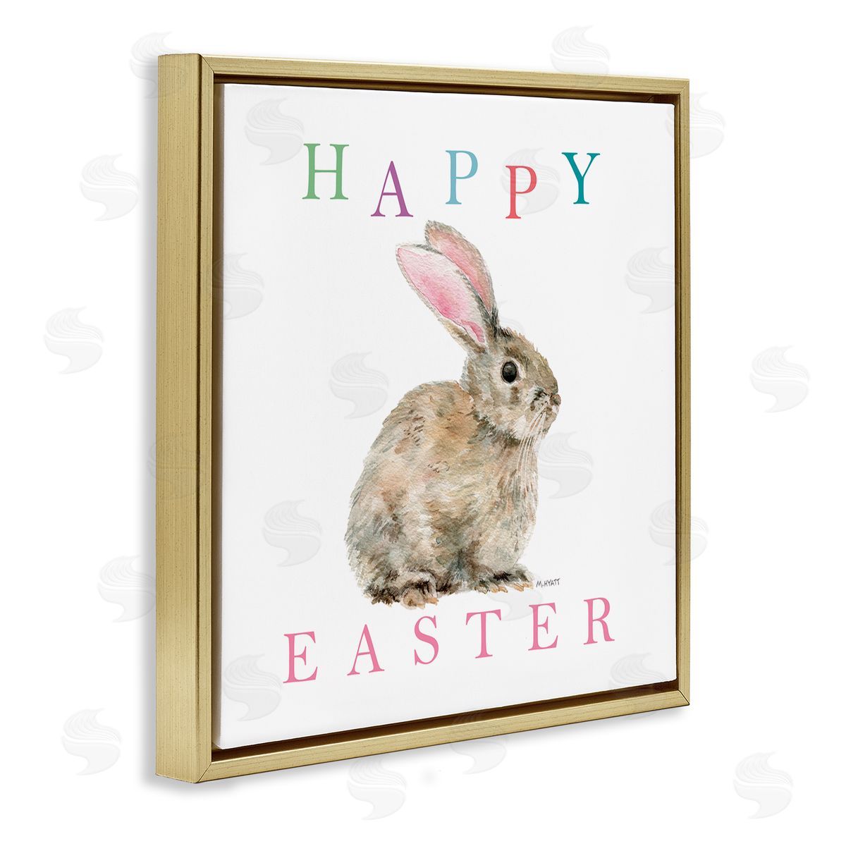 Melissa Hyatt Happy Easter Phrase with Woodland Bunny Rabbit Gold Floater Frame Canvas Art