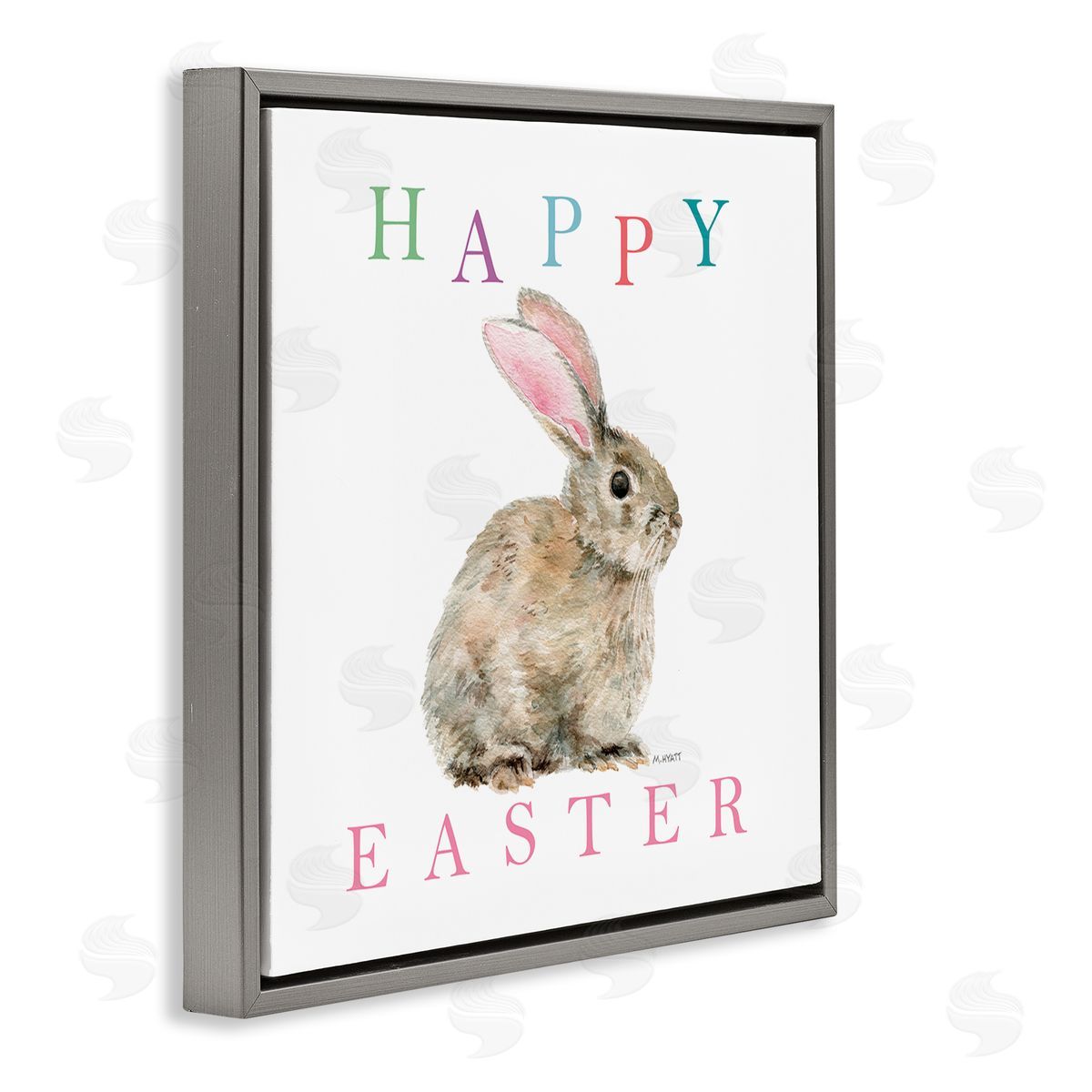 Melissa Hyatt Happy Easter Phrase with Woodland Bunny Rabbit Gray Floater Frame Canvas Art