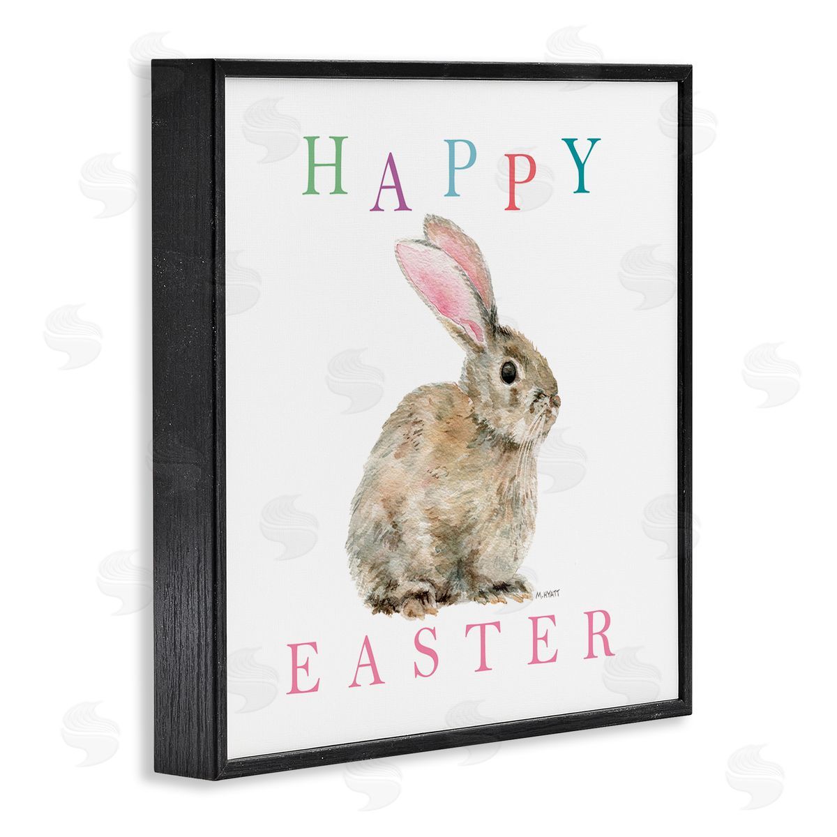 Melissa Hyatt Happy Easter Phrase with Woodland Bunny Rabbit Black Framed Giclee Wall Art