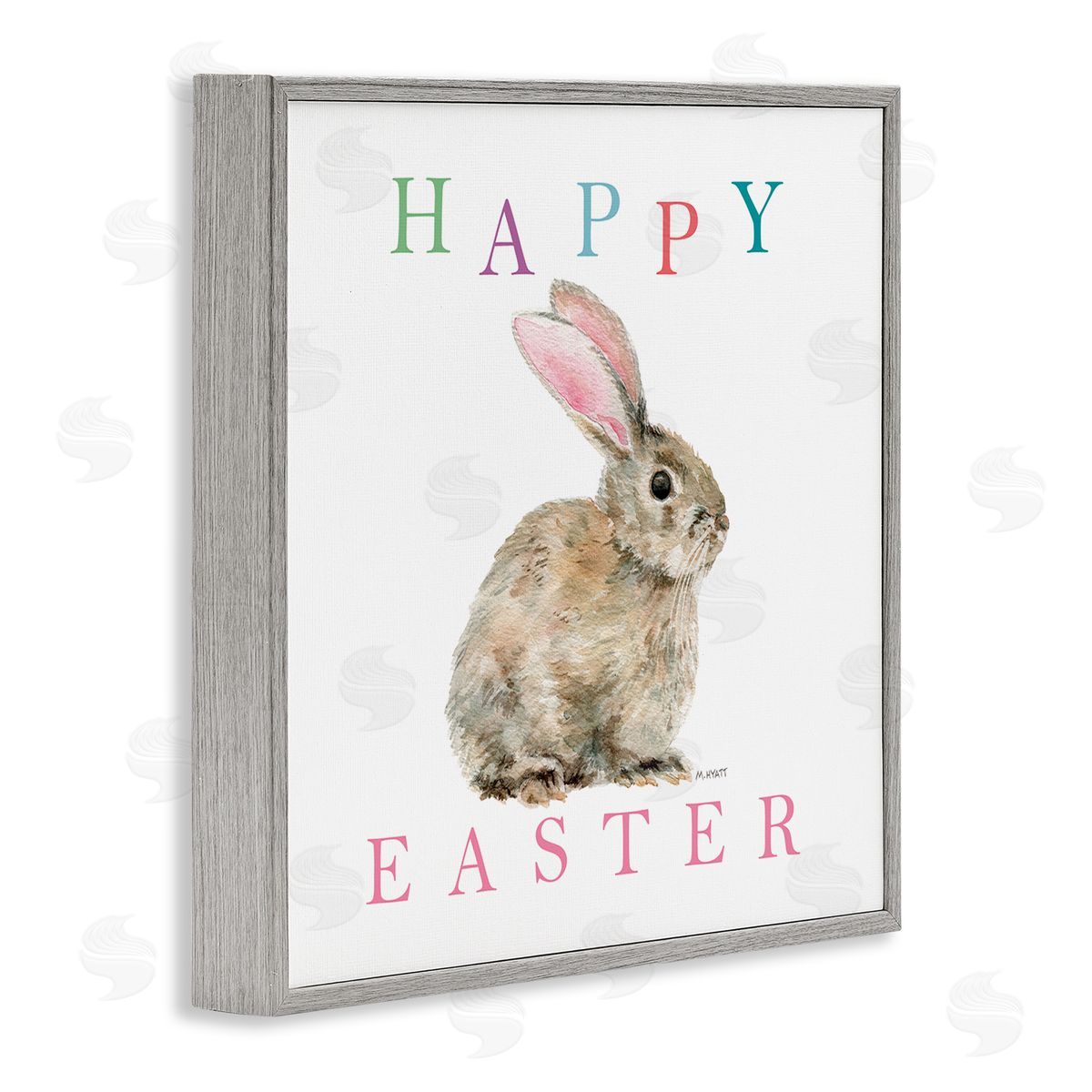 Melissa Hyatt Happy Easter Phrase with Woodland Bunny Rabbit Gray Framed Giclee Wall Art